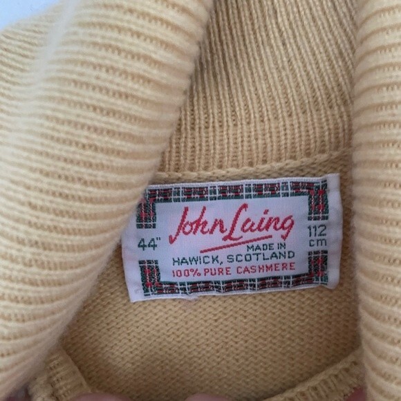 Vintage mens 100% cashmere turtleneck yellow sweater made in Scotland john laing - Picture 4 of 7
